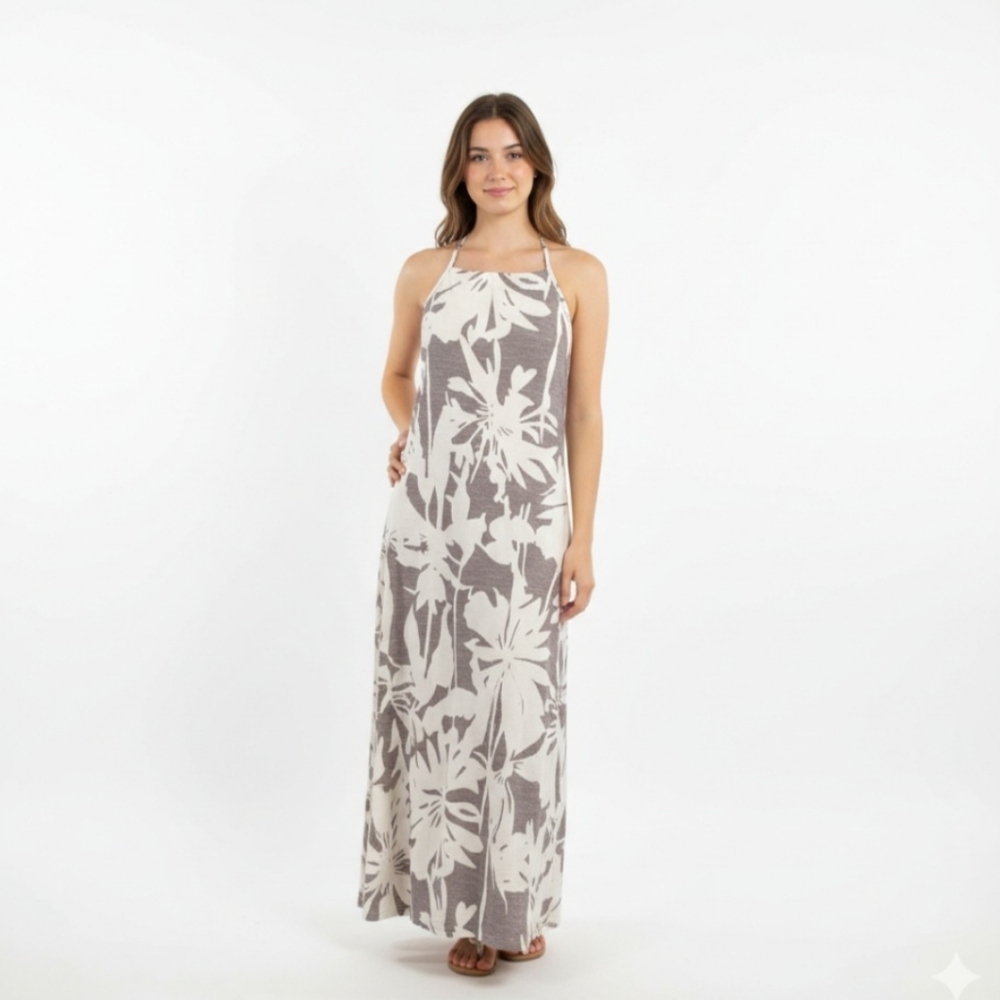 LAST CHANCE!!  Kara & Kate White Brown Boho Backless Maxi Dress NWOT Small